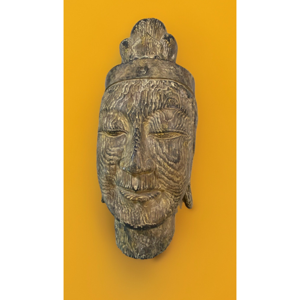 Quan Yen Mask Distressed Wood Wall Hung Decor 13" x 5" x 4.5"